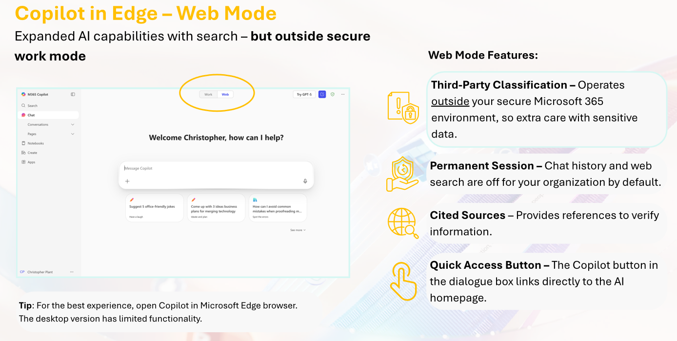 Ukázka webového režimu Copilotu