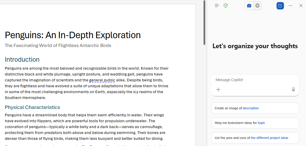 Copilot sidebar interacting with document