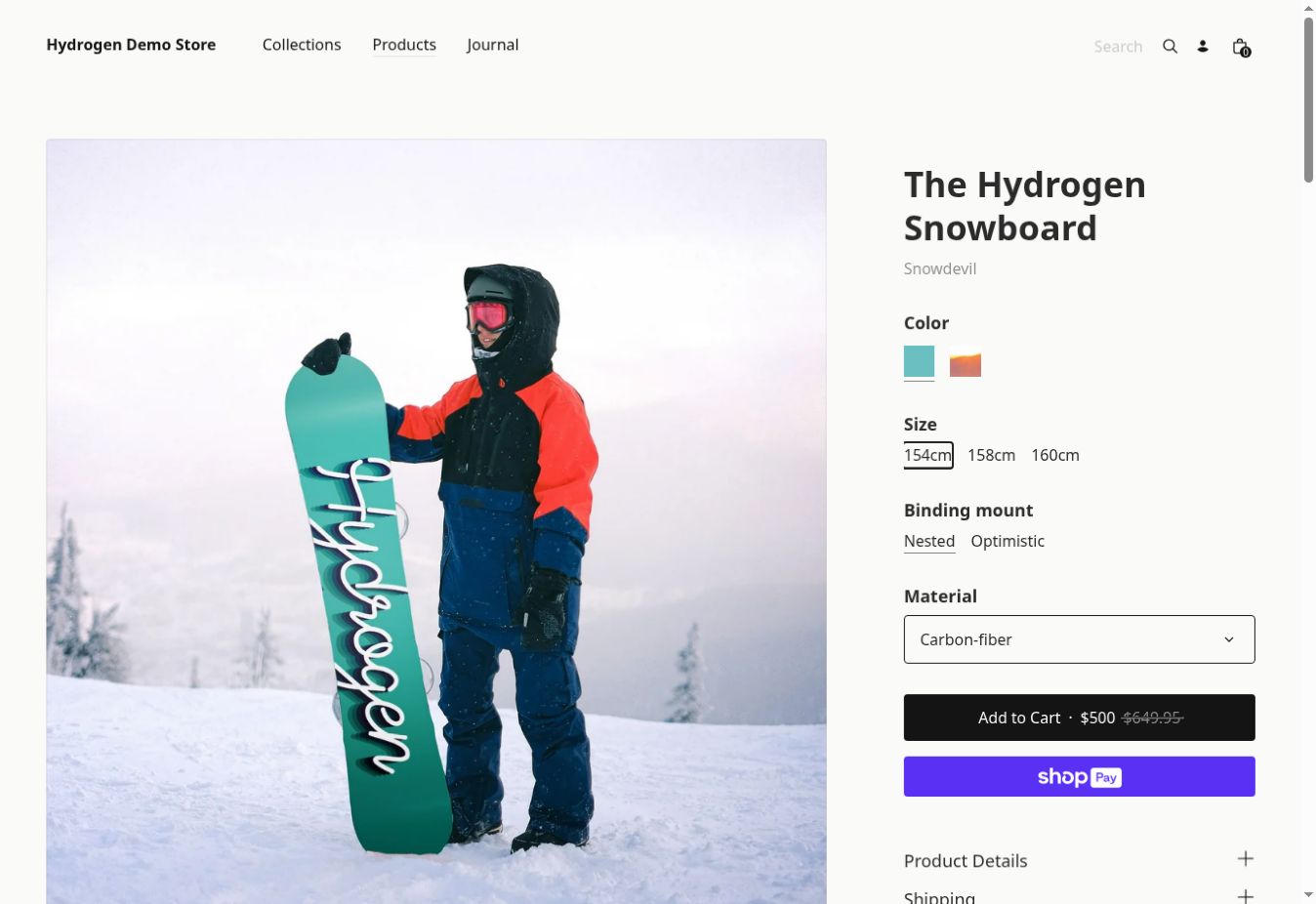 Visible keyboard focus outline on the 154cm size option of a product page