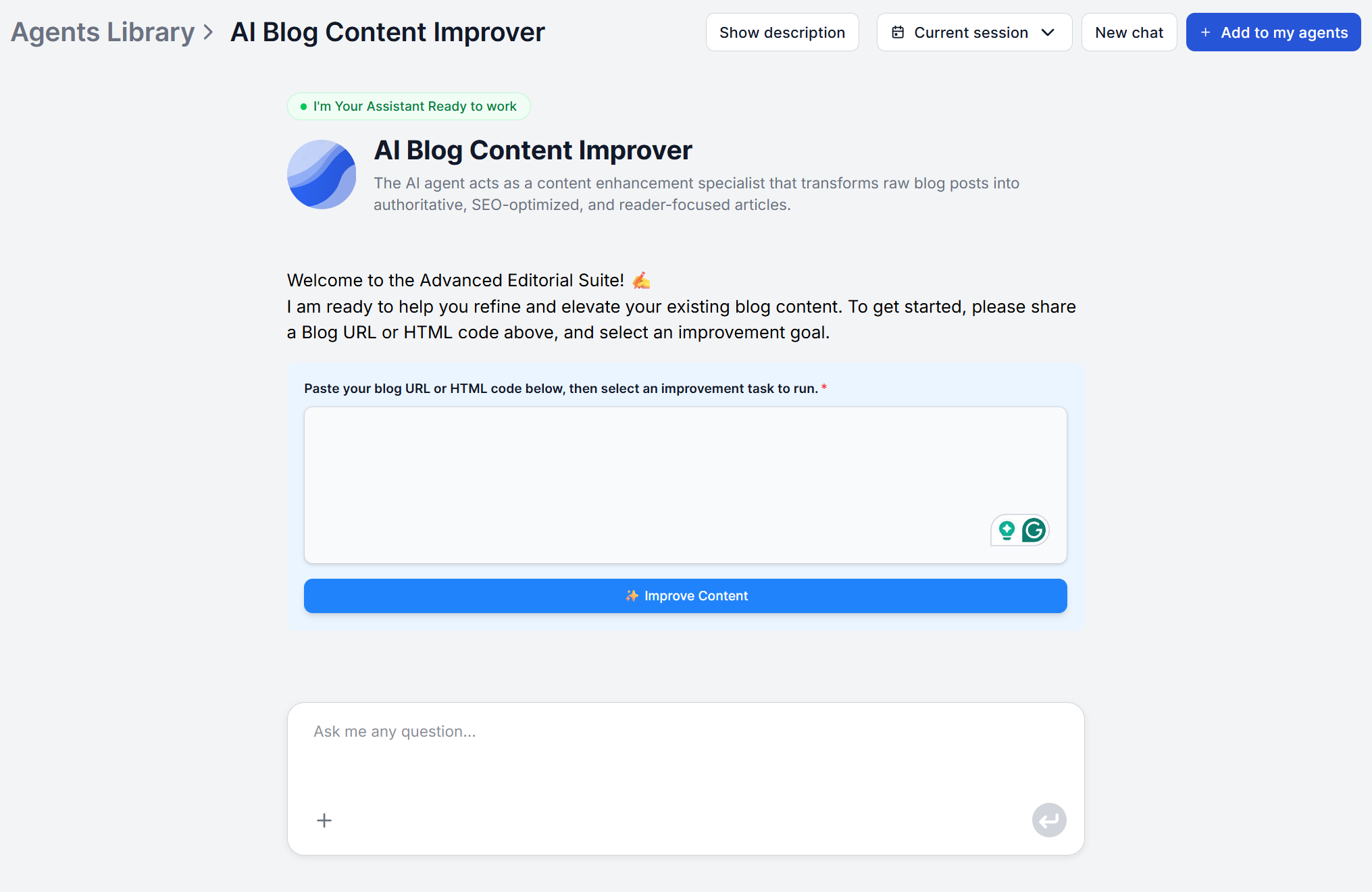 FlowHunt's Blog Improver Agent in the AI Agent Library