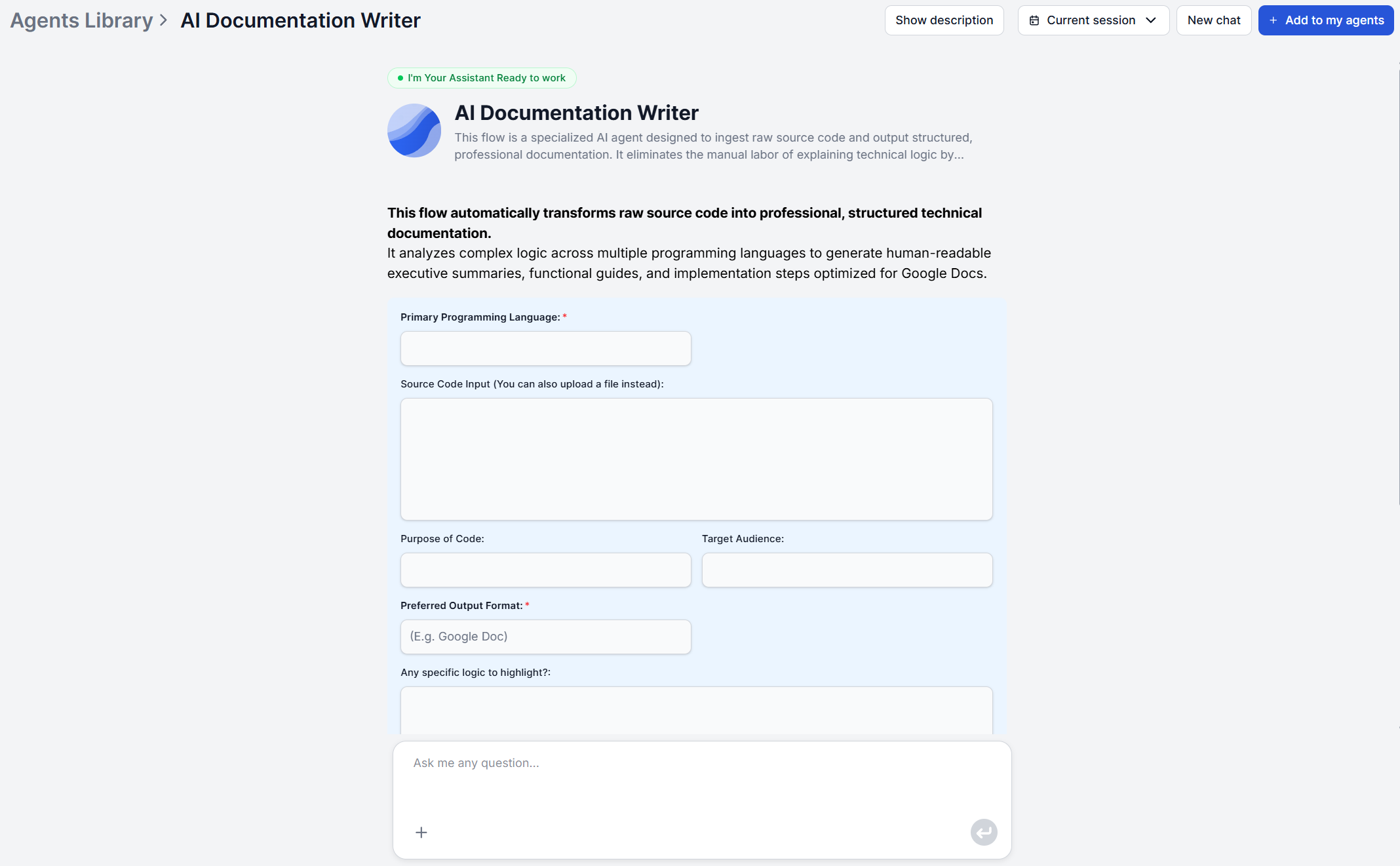 FlowHunt AI Documentation Writer in the agent library