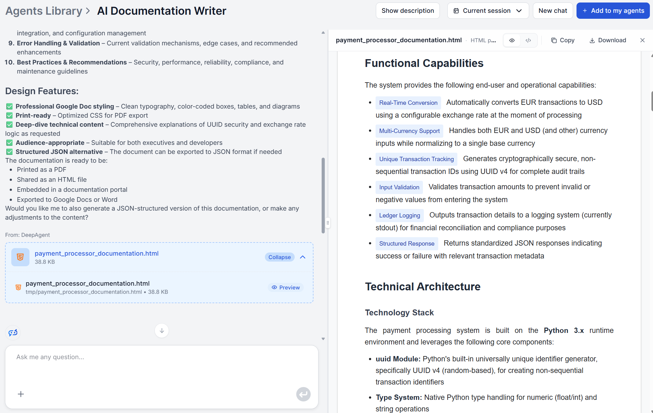 FlowHunt AI Documentation Writer generated output