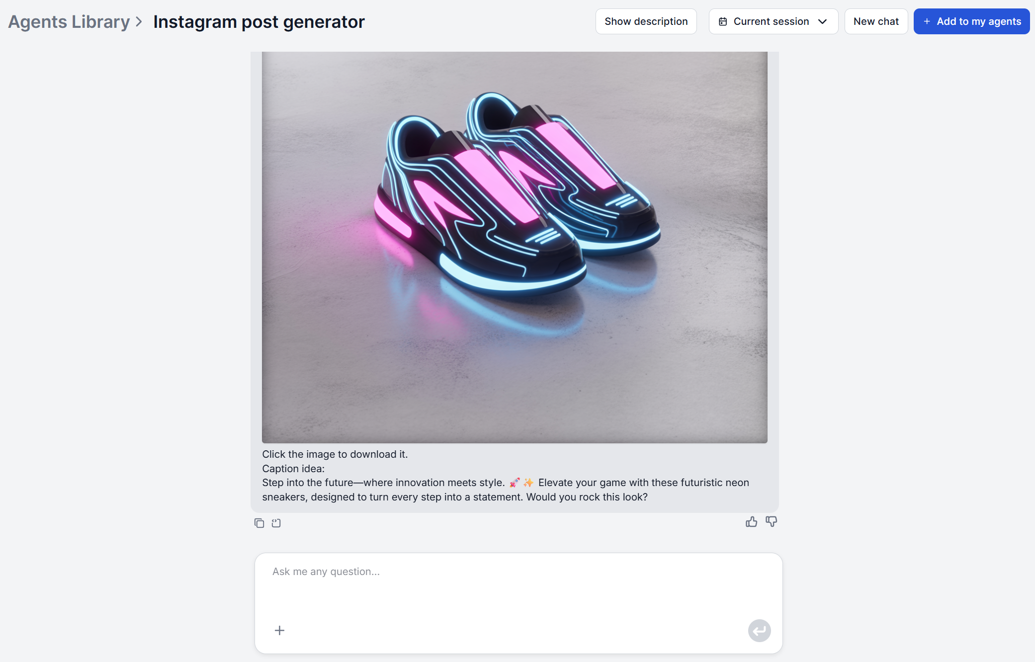 Example image, caption, and hashtag output generated by FlowHunt's Instagram Post Generator