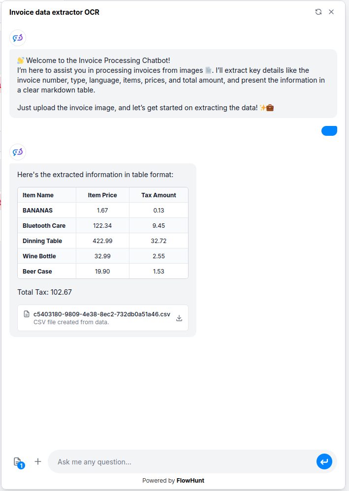 OCR output example from FlowHunt