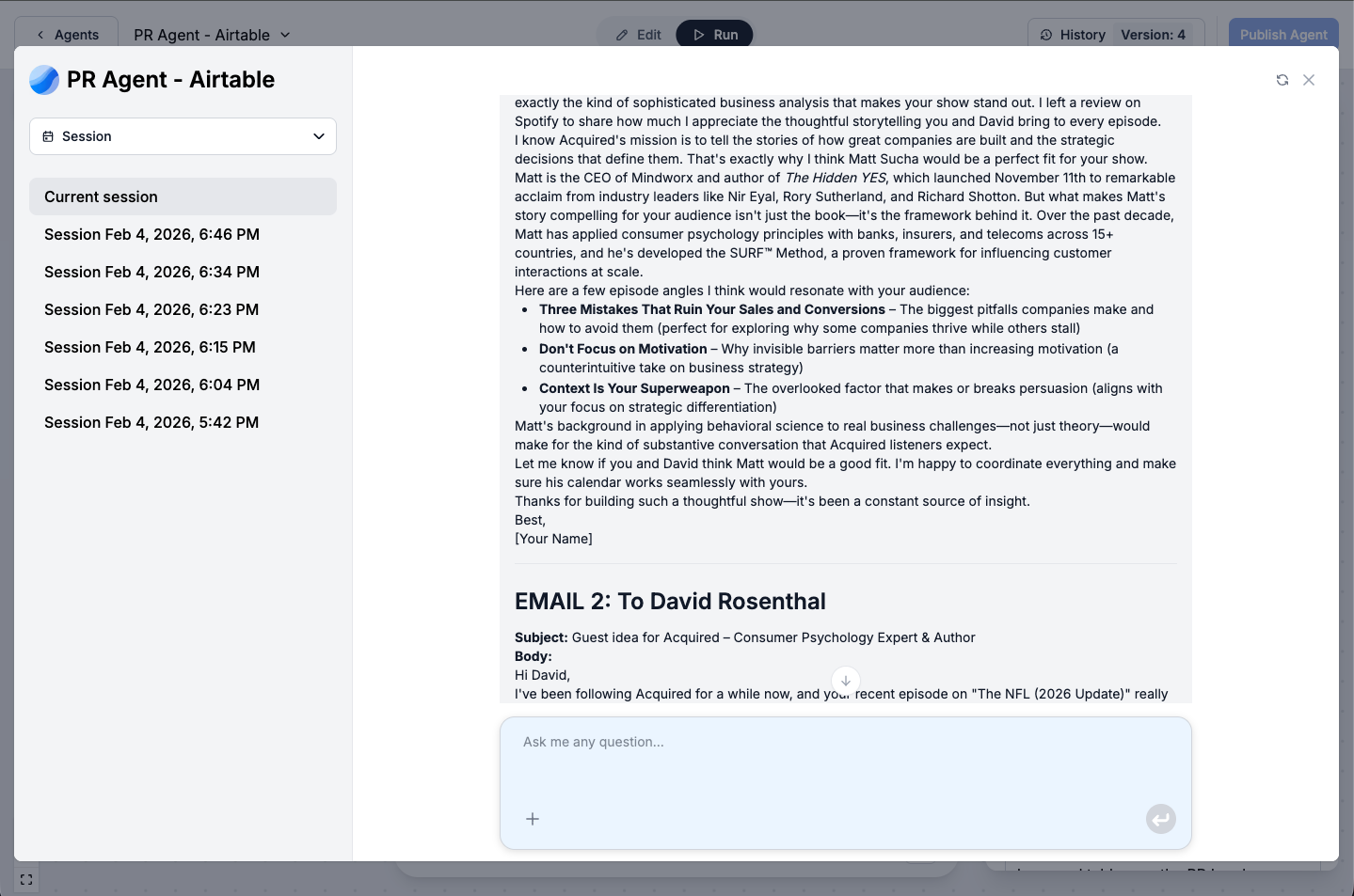Continuation with second email visible