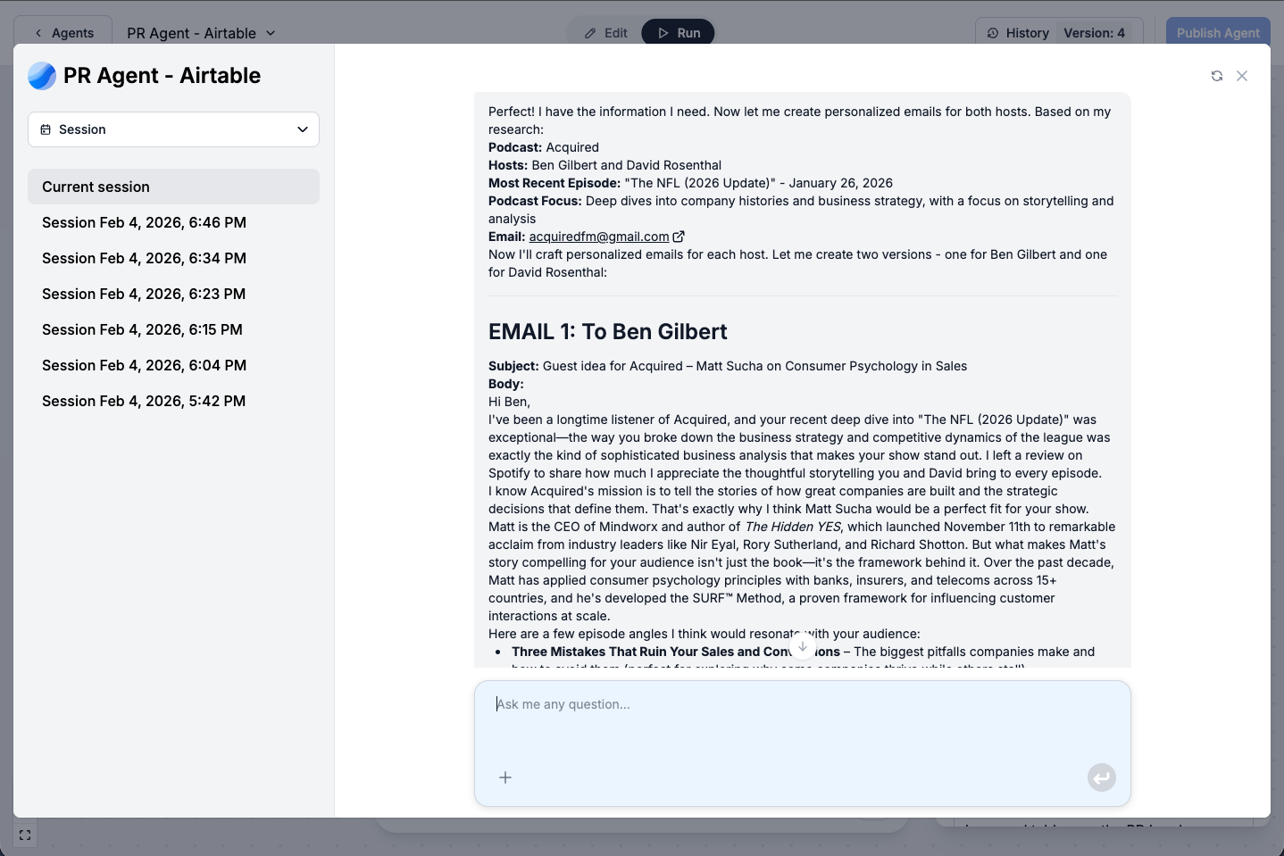 Final personalized email output