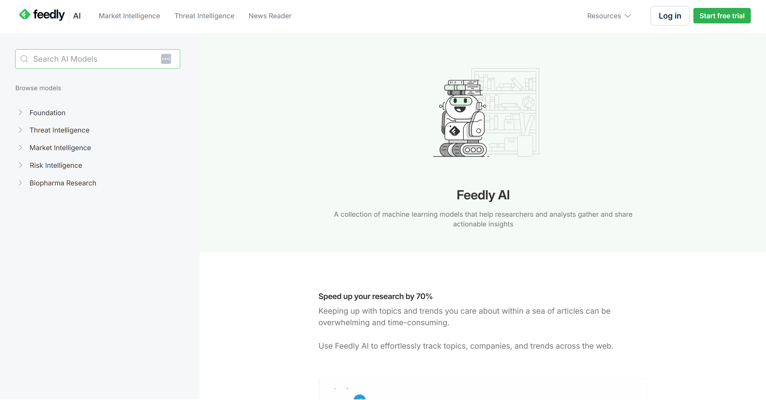 Feedly AI homepage screenshot