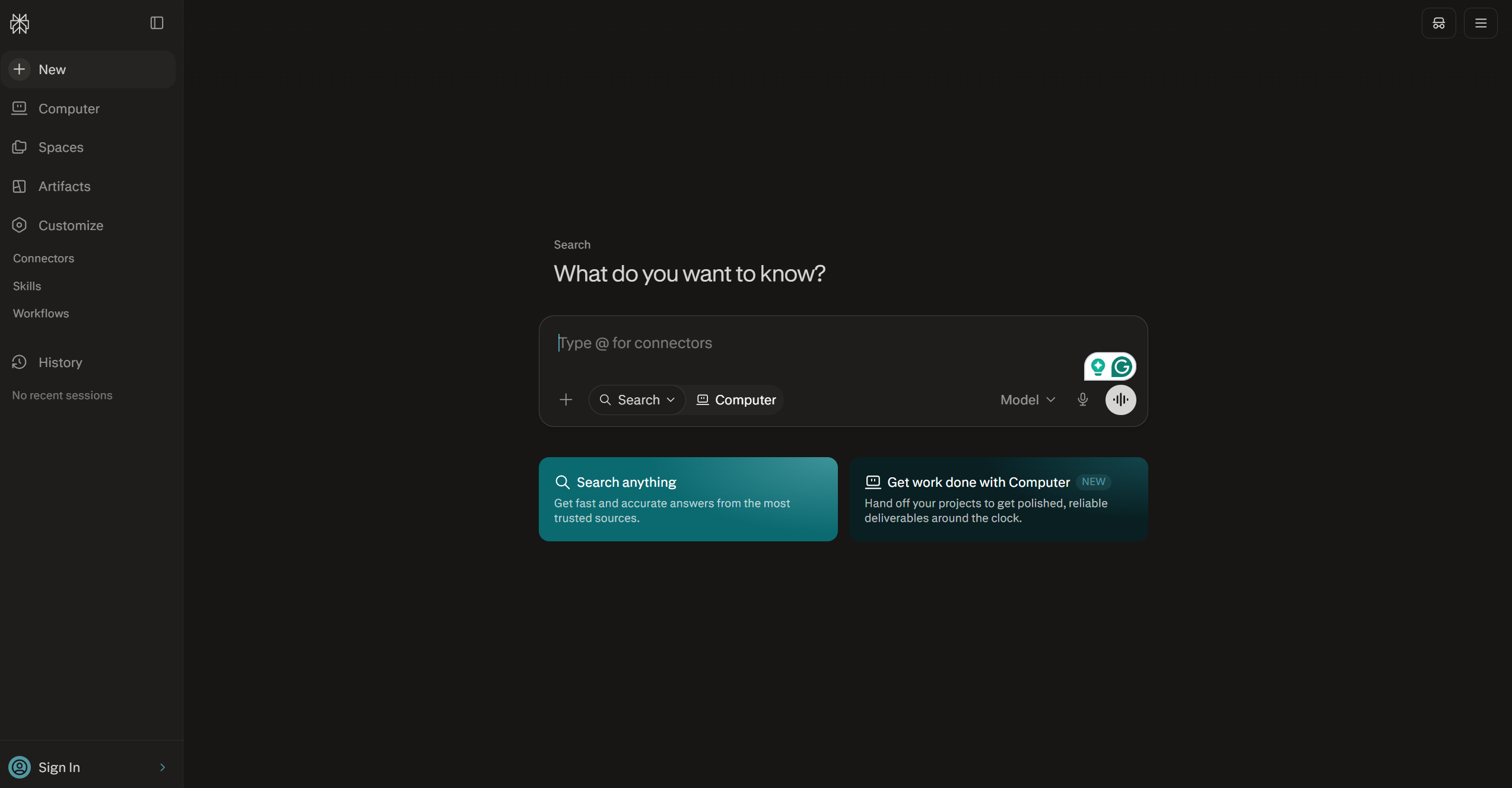 Perplexity homepage screenshot