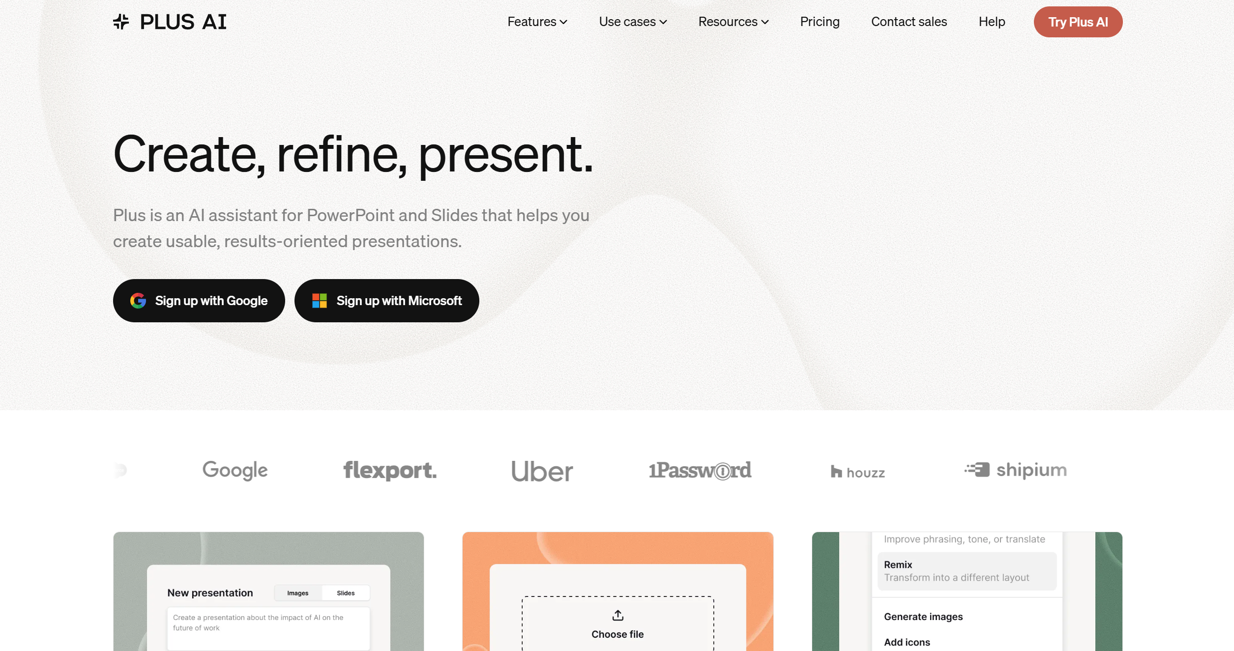 Plus AI homepage