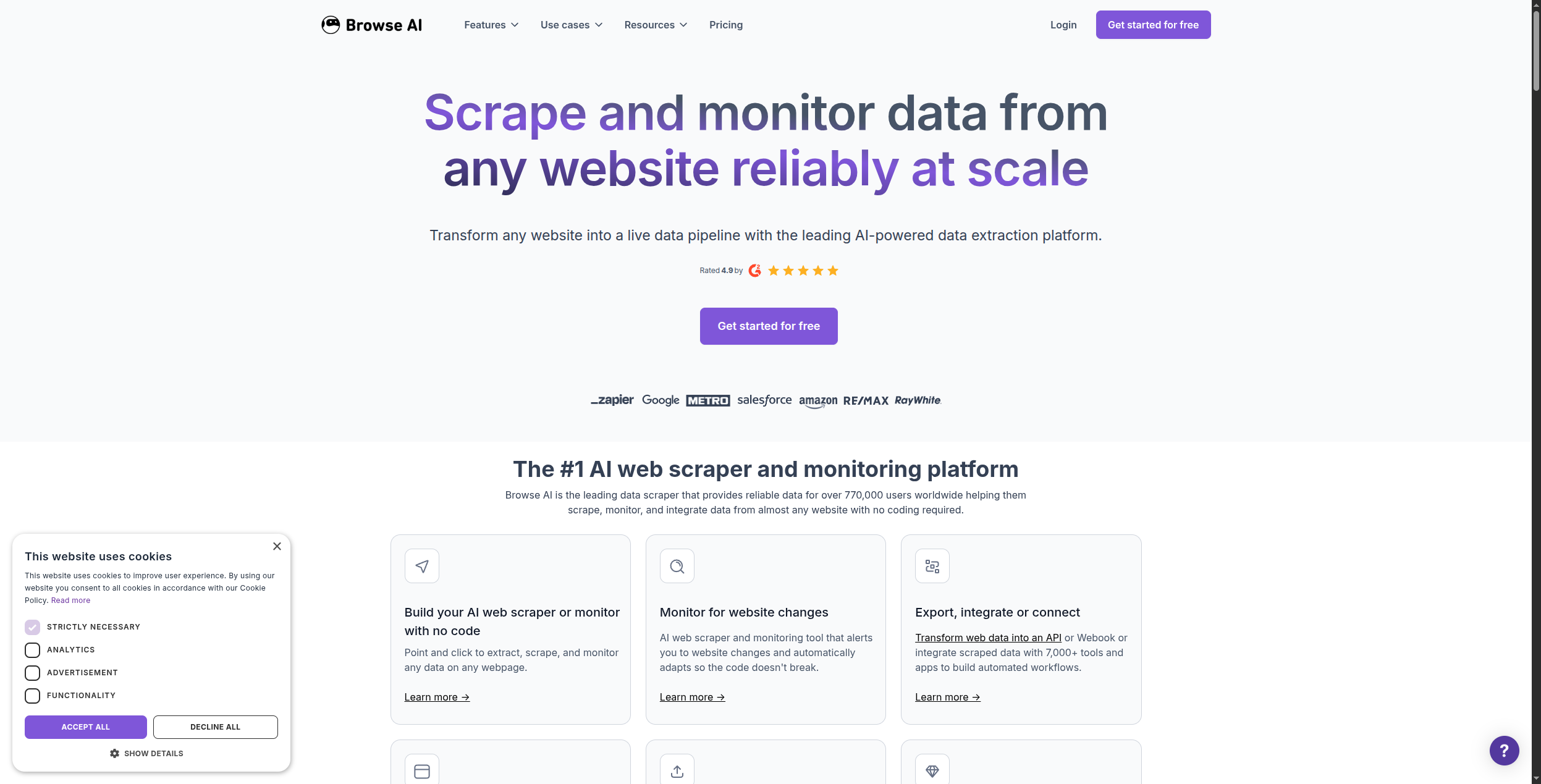 Browse AI no-code web scraping