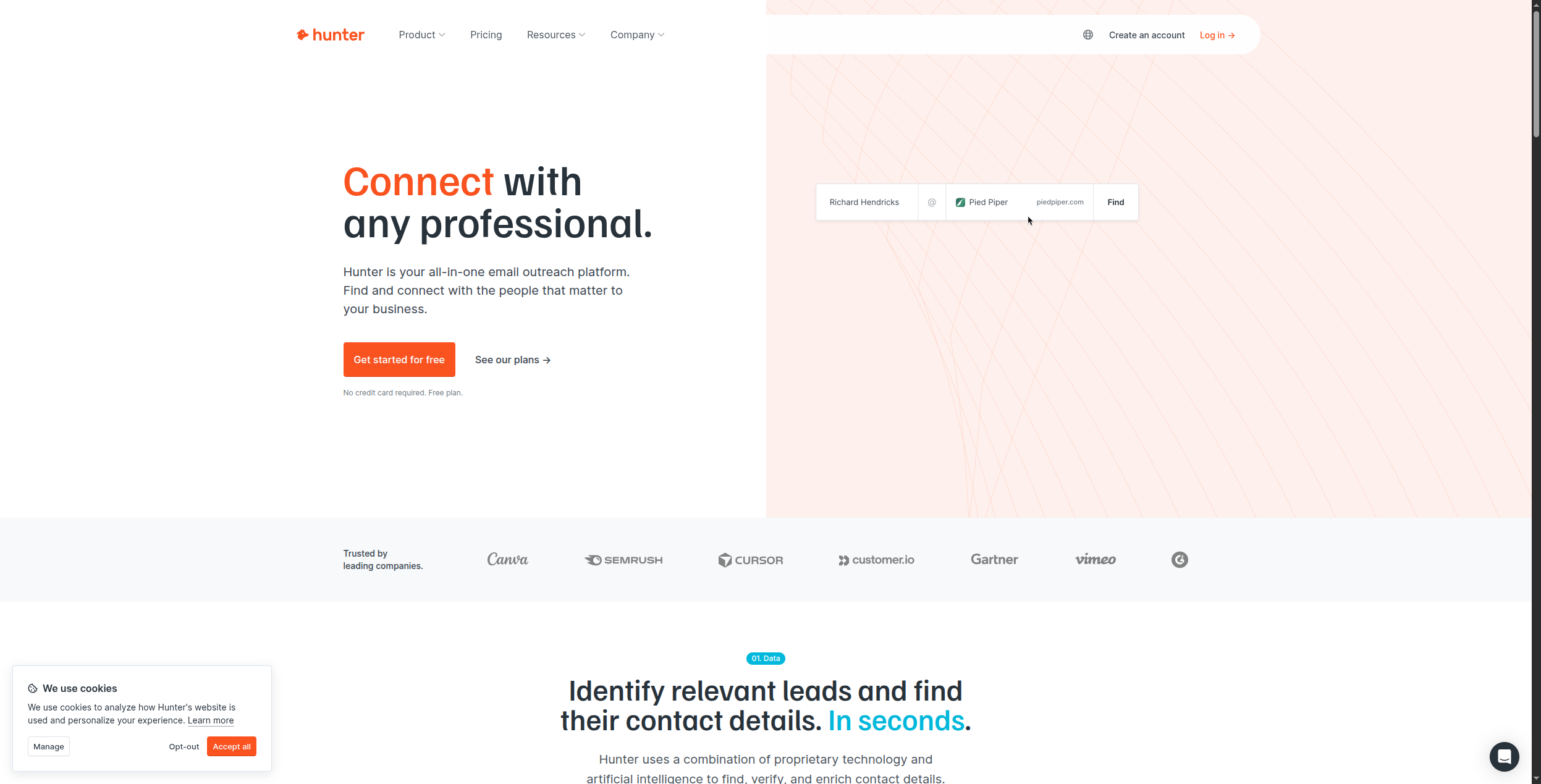 Hunter.io email finding and verification tool