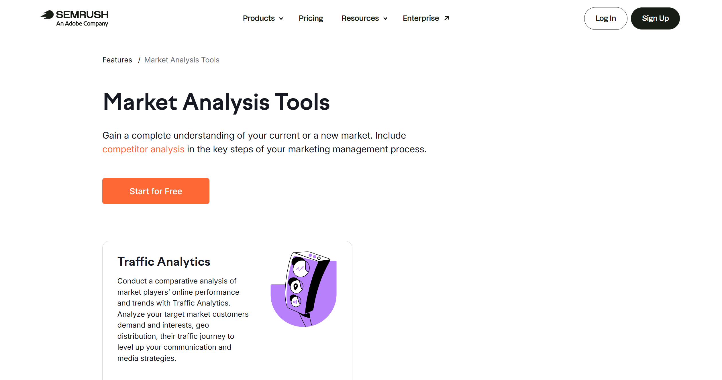 Semrush Market Explorer — market share and traffic benchmarking dashboard