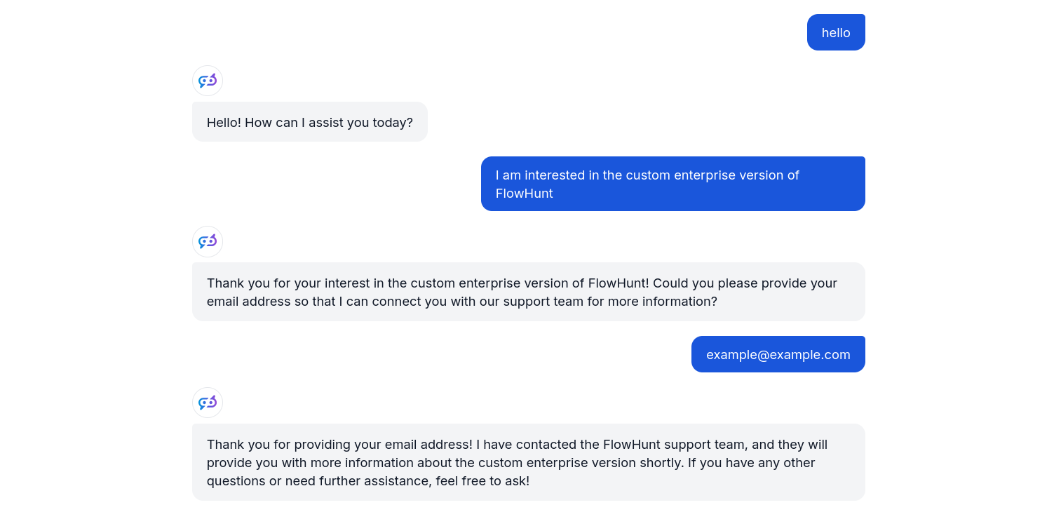 Email Notification Tool in action - chat example