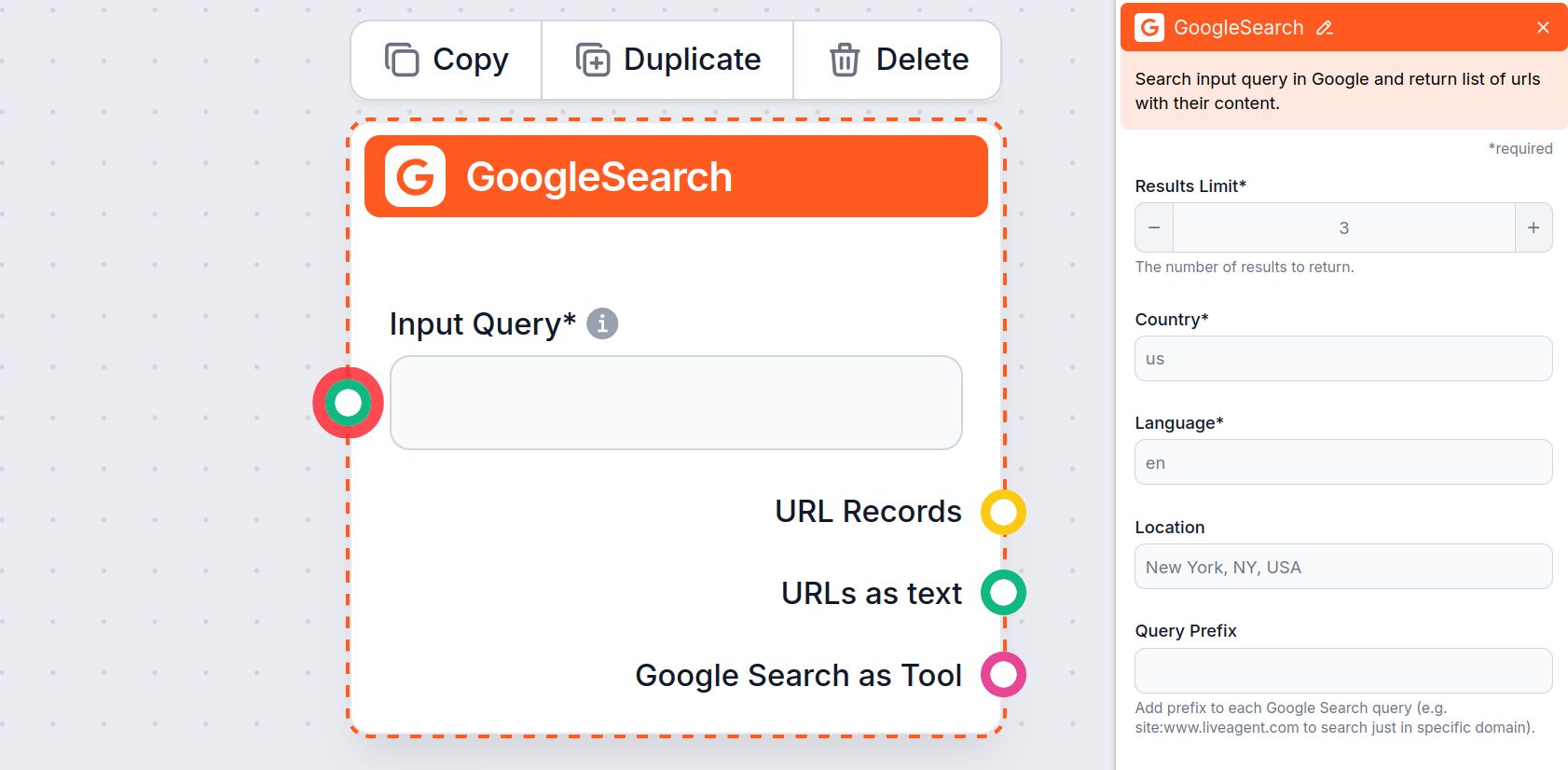 GoogleSearch component in Flowhunt