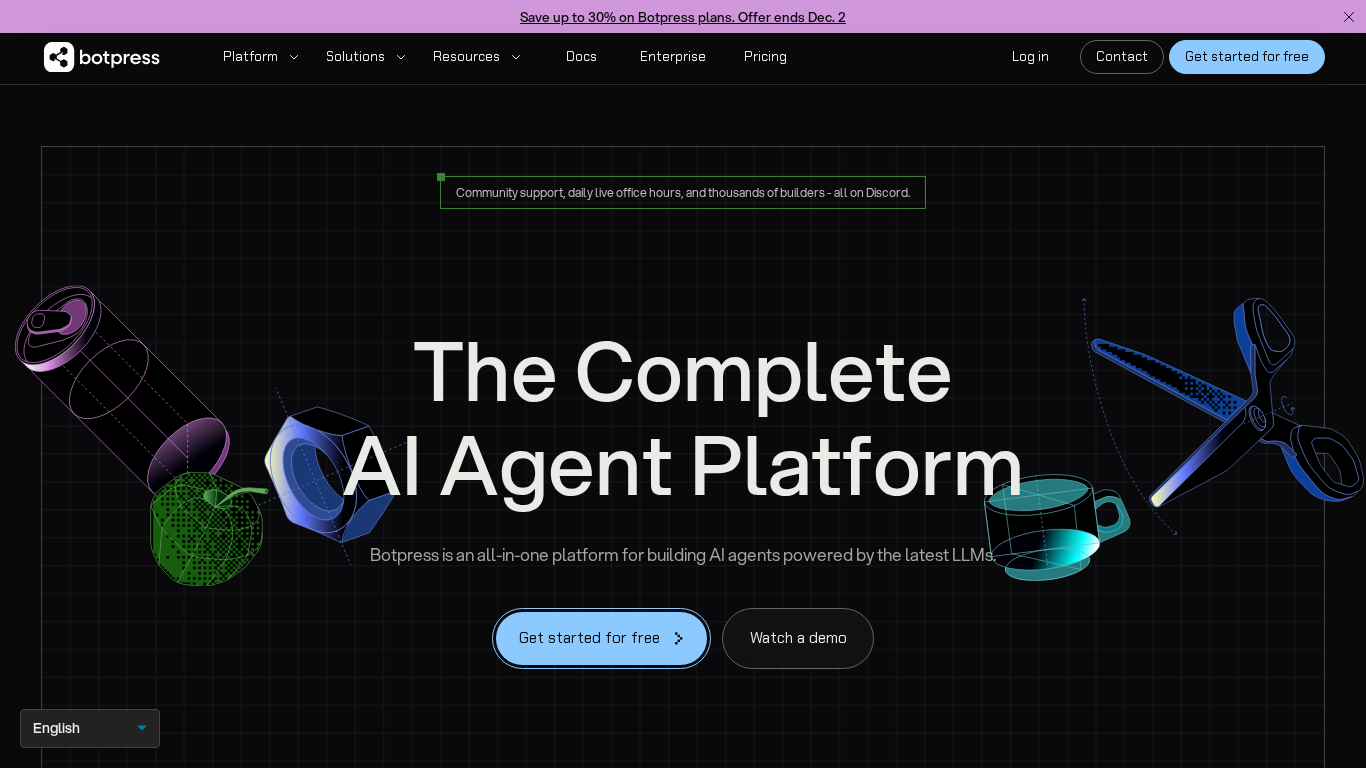 Plateforme Botpress affichant le constructeur de chatbot IA avancé avec analytics