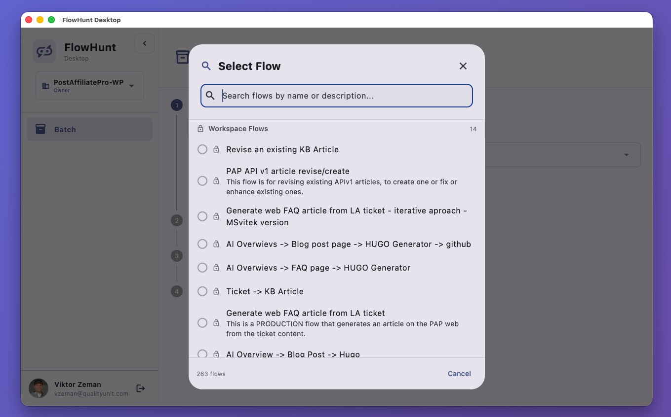 AI Flow Assistant with chat interface and flow selection