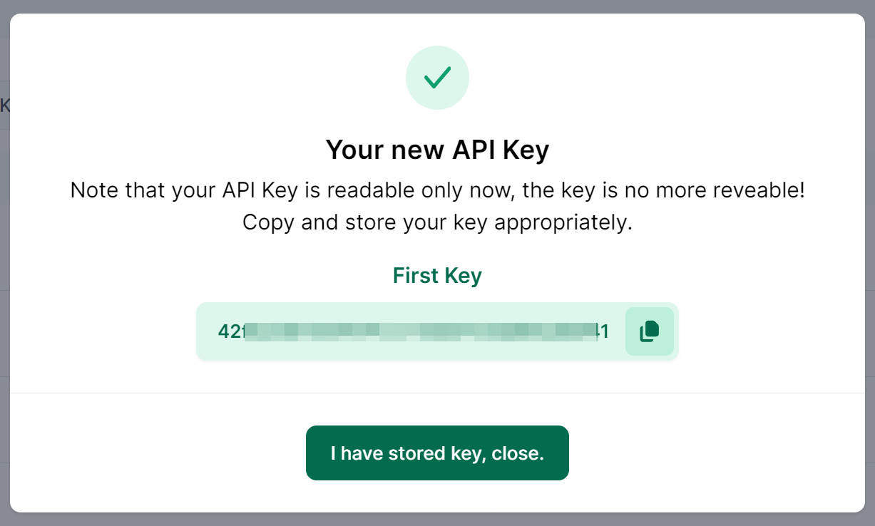 Your new API pop up screen in FlowHunt