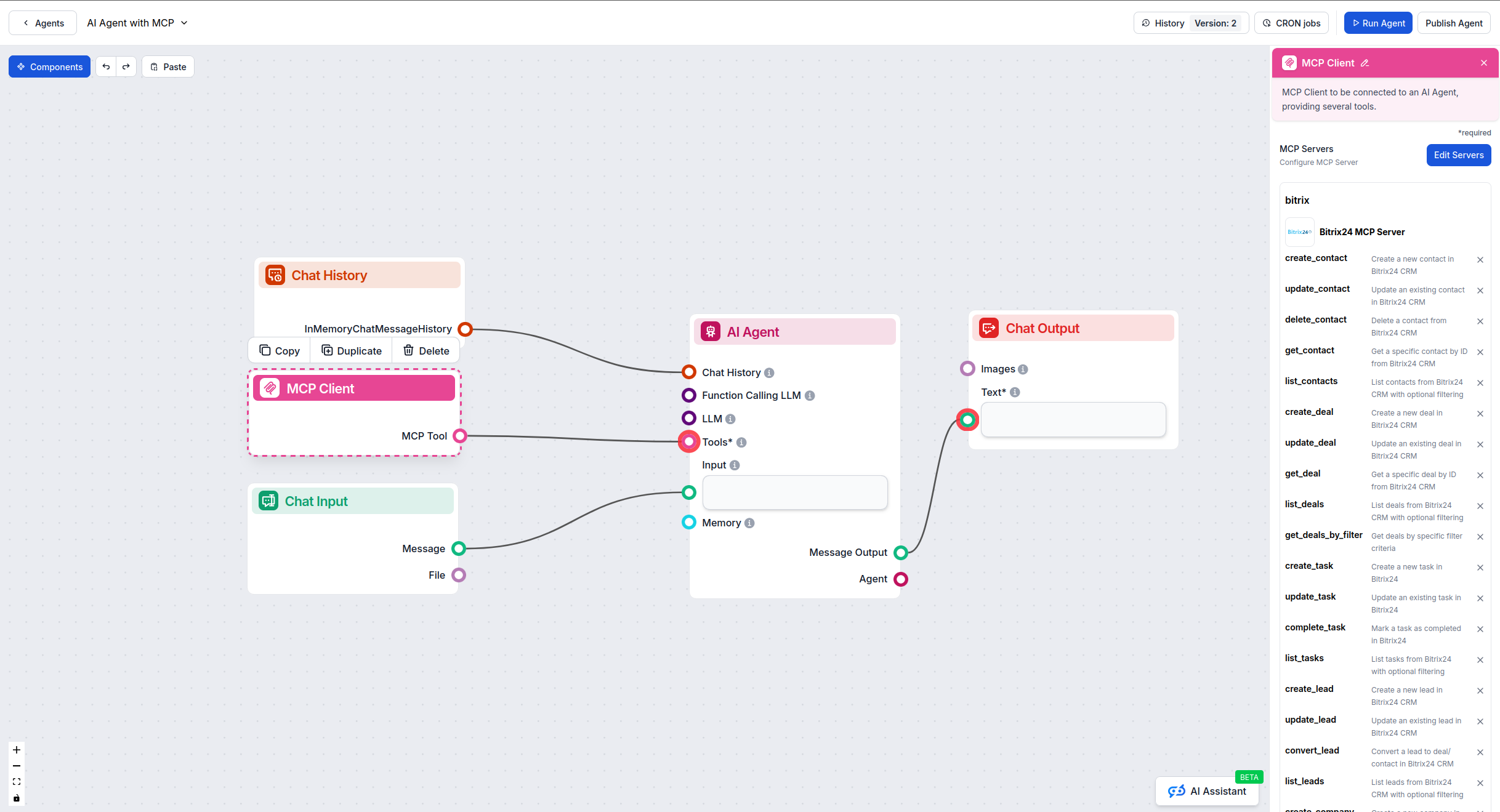 FlowHunt visual flow builder with MCP component