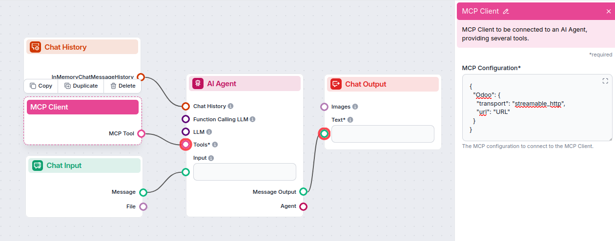 FlowHunt visual flow builder with MCP component
