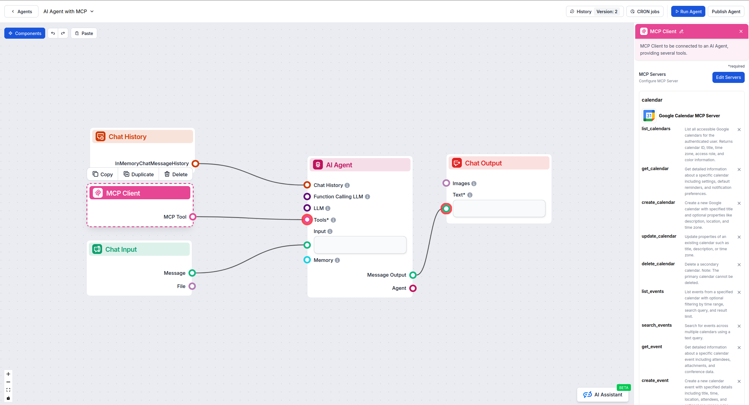 FlowHunt visual flow builder with MCP component