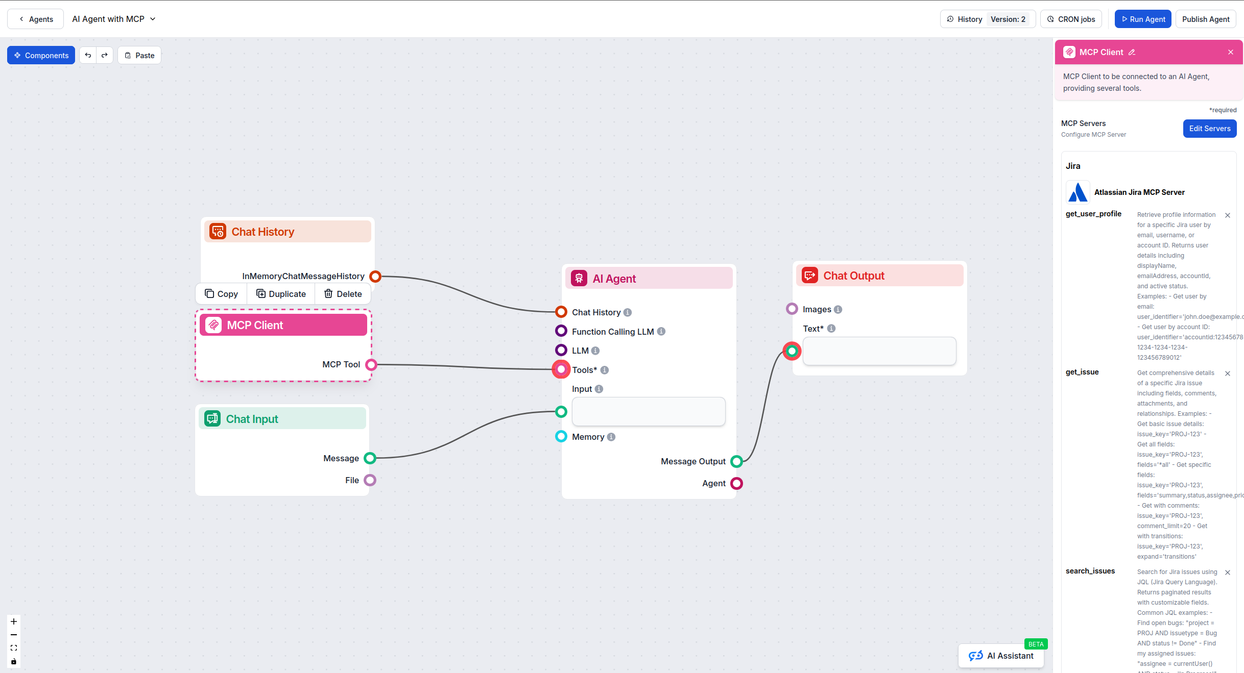 FlowHunt visual flow builder with MCP component