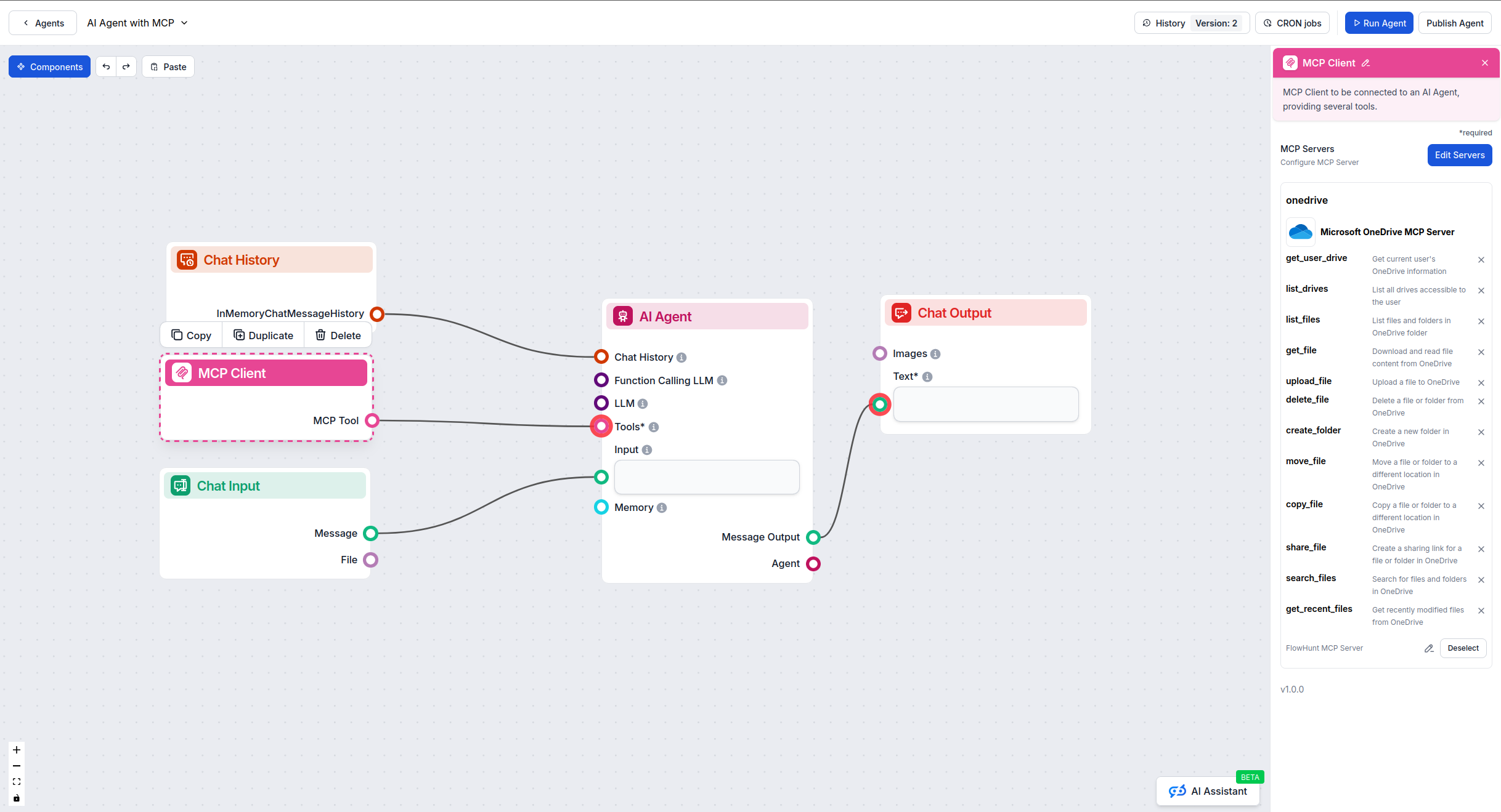 FlowHunt visual flow builder with MCP component