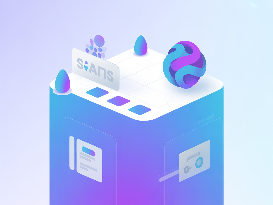 Minimalistisch vectoromgeving met slimme huisobjecten en SaaS-iconen