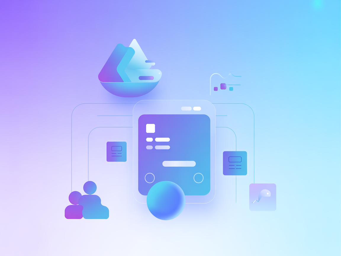 Minimalistische vectorvoorstelling van een AI-goedkeuringsworkflow met blauwe en paarse kleurverlopen