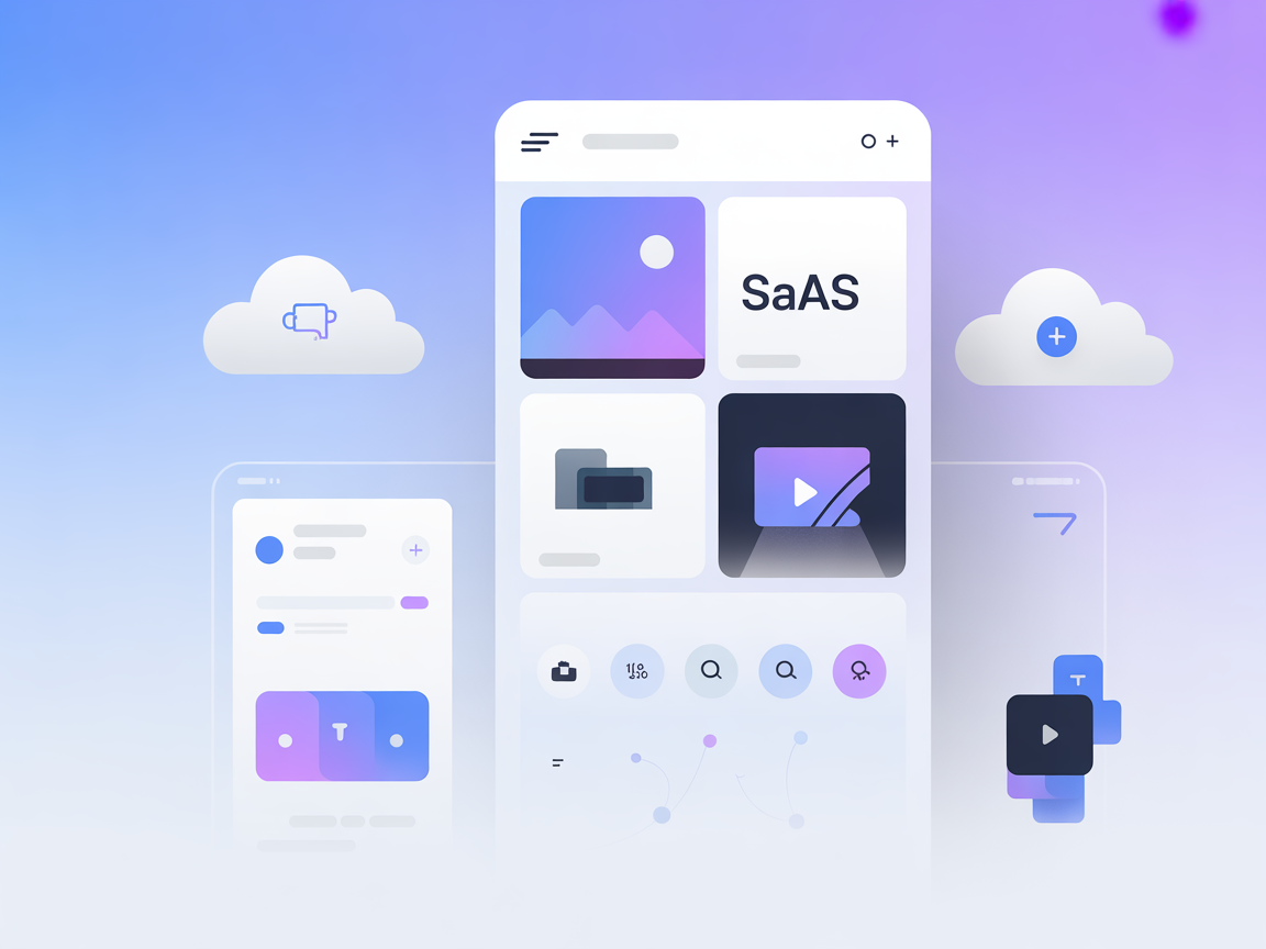 Minimalistische videobewerkingshulpmiddelen en filmstroken met blauwe en paarse gradient