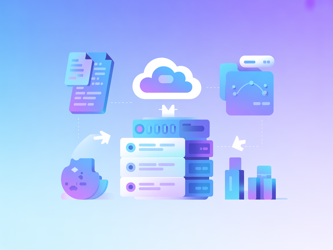 Ilustración SaaS minimalista mostrando íconos de hoja de cálculo y servidor