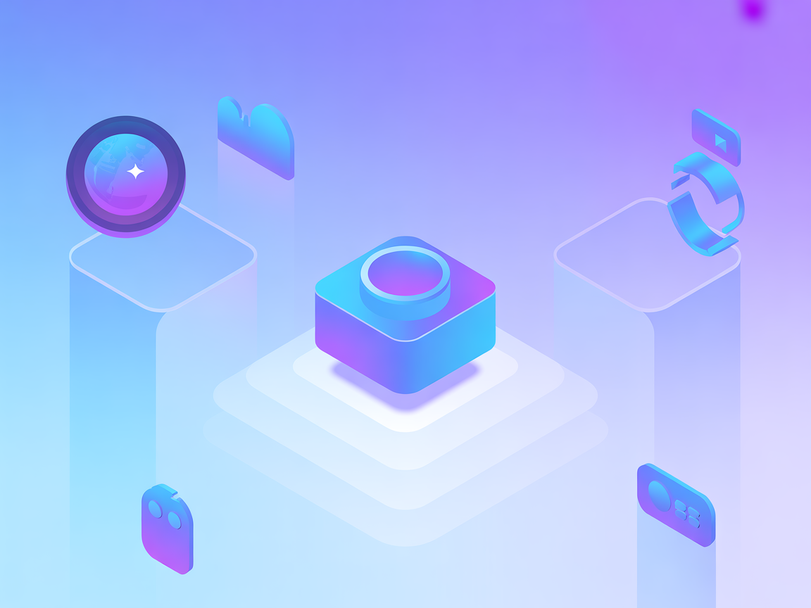 Container- en serverdeploy icoontjes in een minimalistische blauw-paarse SaaS-stijl