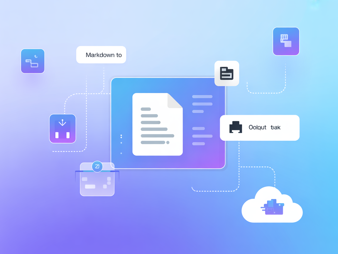 Minimalistische illustratie voor markdown naar documentconversie en cloudupload