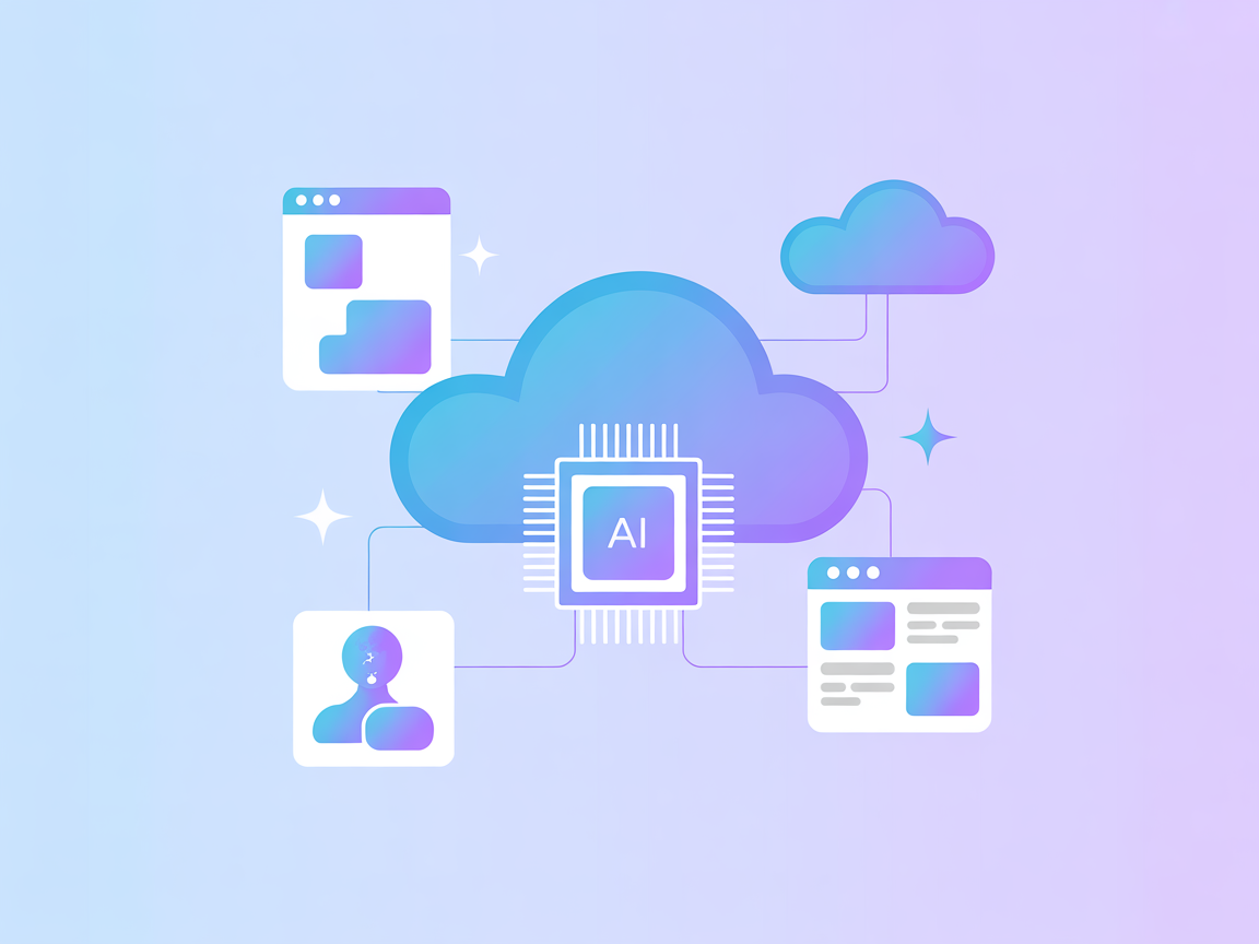 Minimalistische illustratie van cloud, geheugenchip en gebruikersinterface-iconen