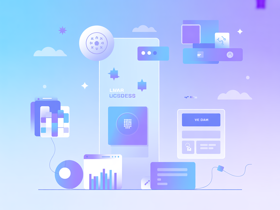 Concepto SaaS minimalista con degradado azul-púrpura, simbolizando la integración con la API de Open Library