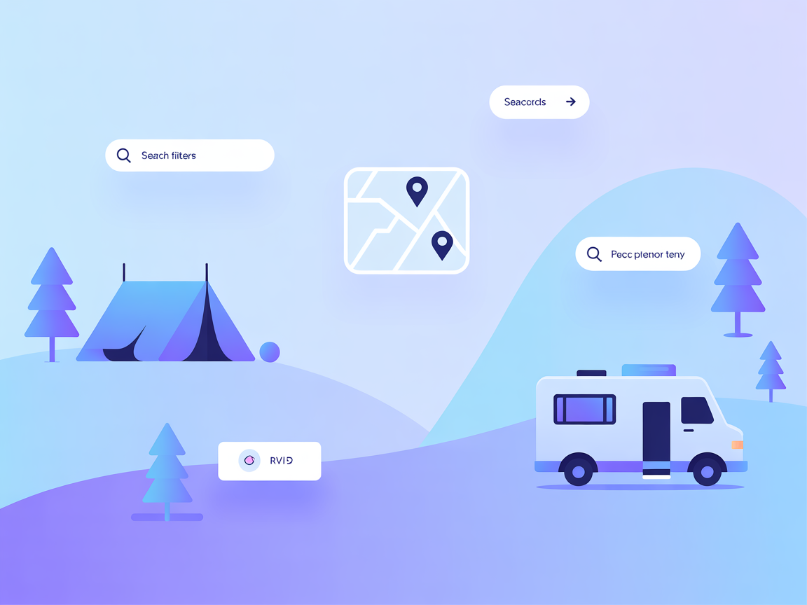 Ilustración minimalista de búsqueda y filtrado de campamentos