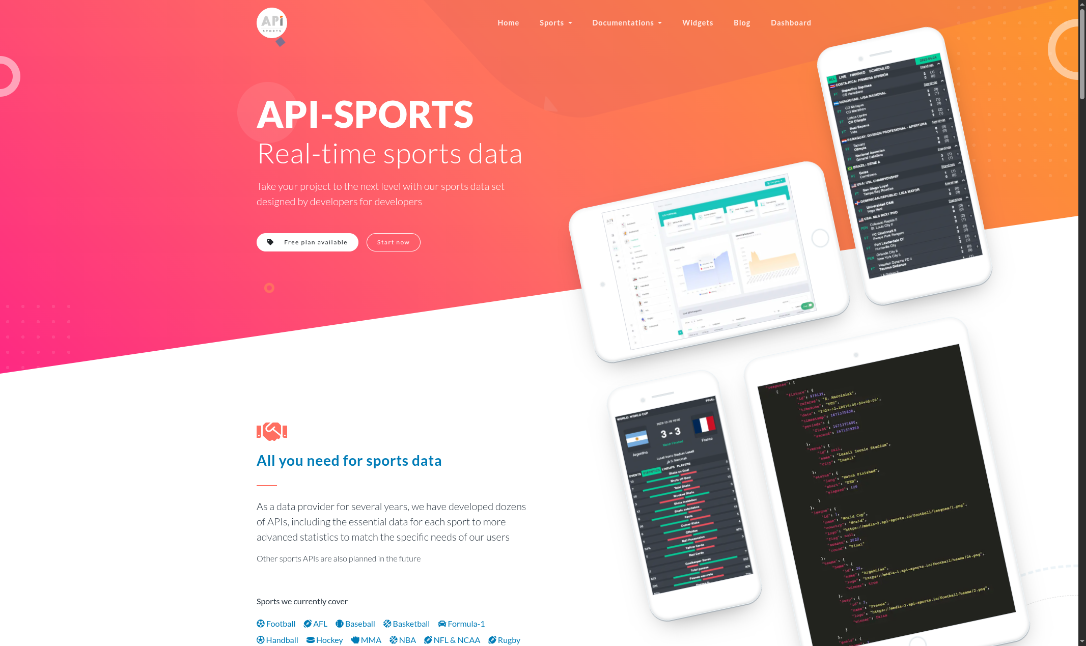 API-Sports dashboard showing the API key section