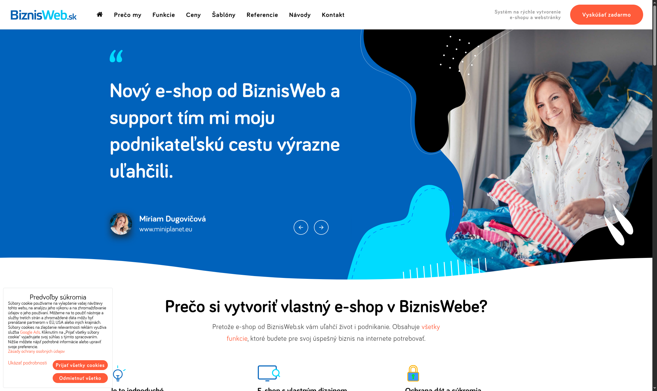 BiznisWeb admin panel showing API settings