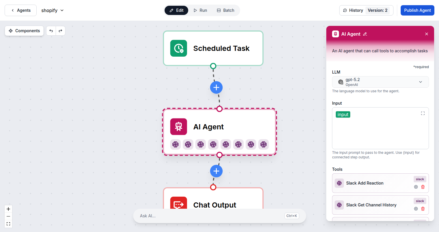 AI Agent configured with Google Calendar tools