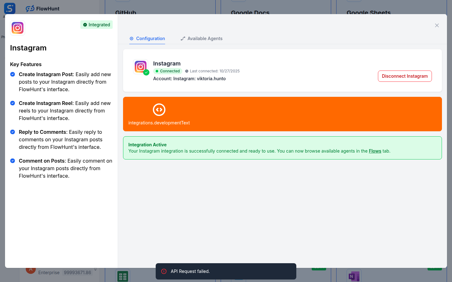 Instagram OAuth authentication in FlowHunt