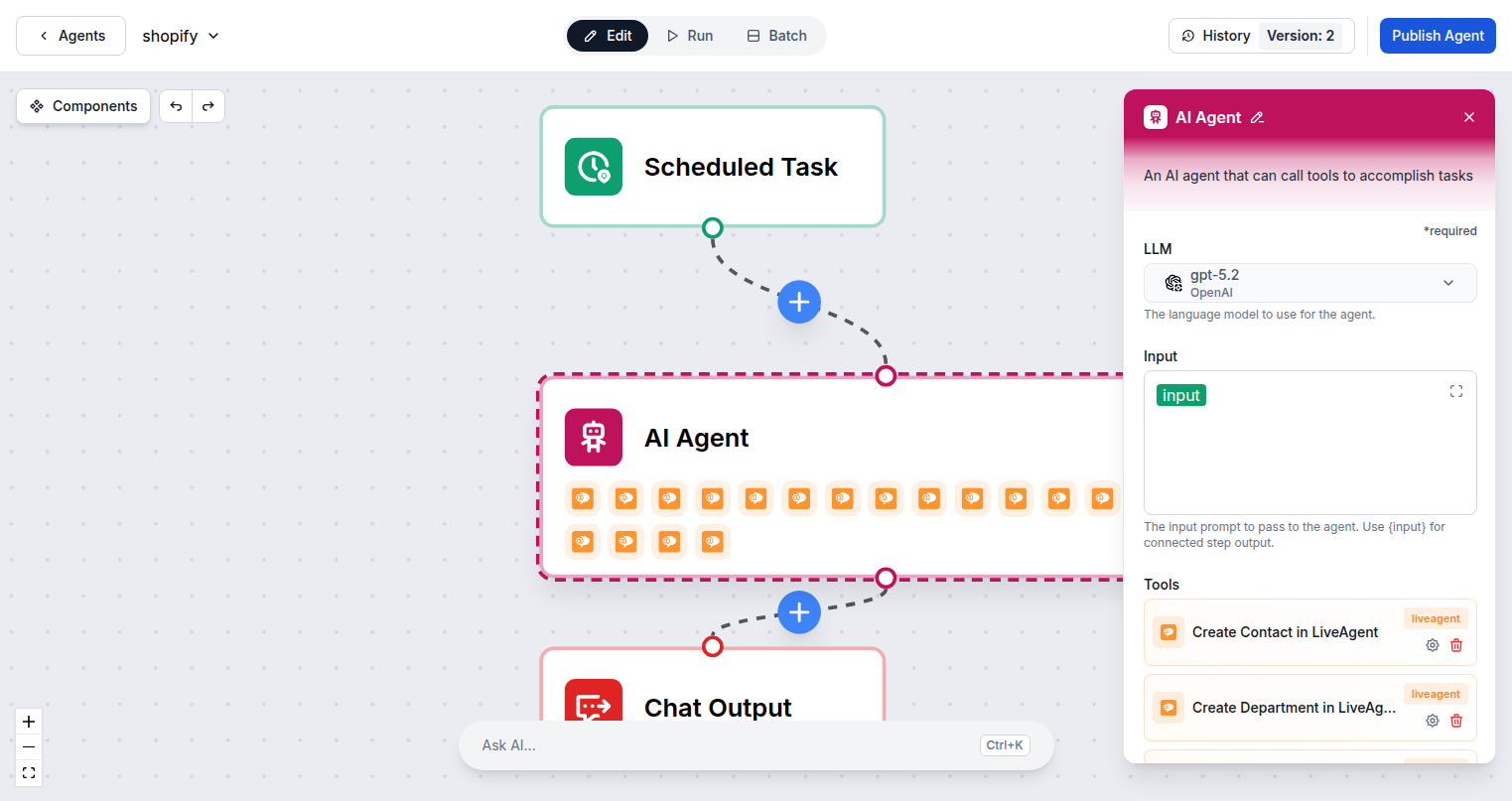 FlowHunt knowledge base connected to LiveAgent integration