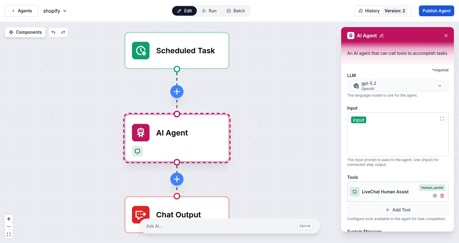 FlowHunt LiveChat simple credential setup