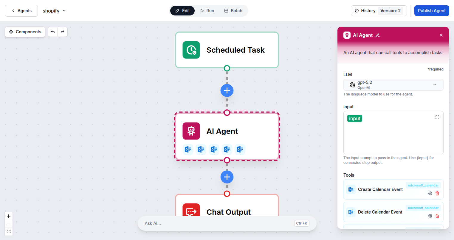 FlowHunt Microsoft Calendar tool selection