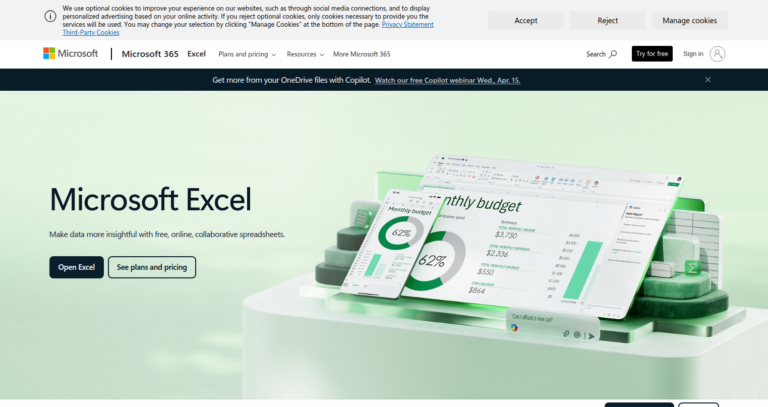 Microsoft Excel website
