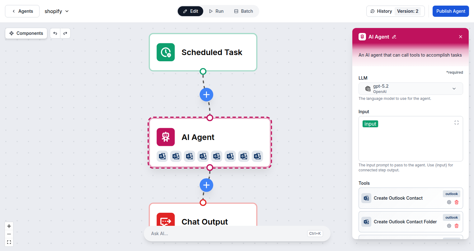 FlowHunt Microsoft Outlook Contacts tool selection