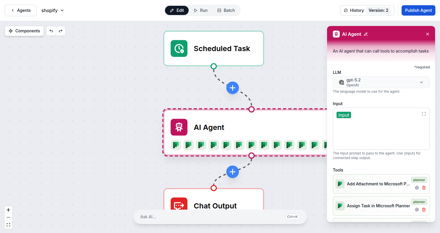 FlowHunt Microsoft Planner tool selection