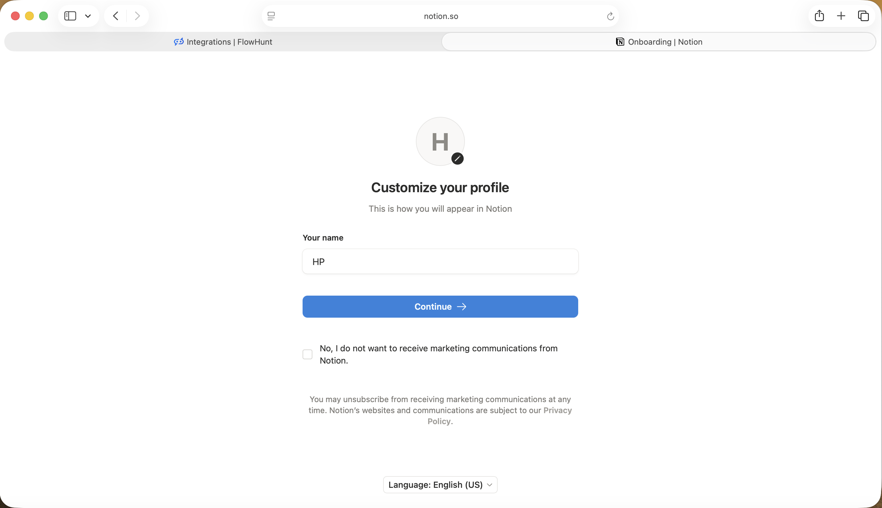 Notion 入门页面提示用户通过姓名字段自定义个人资料