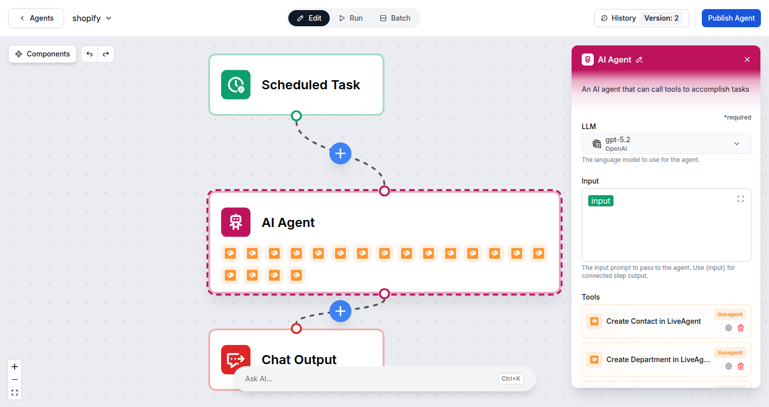 AI Agent configured with Slack tools