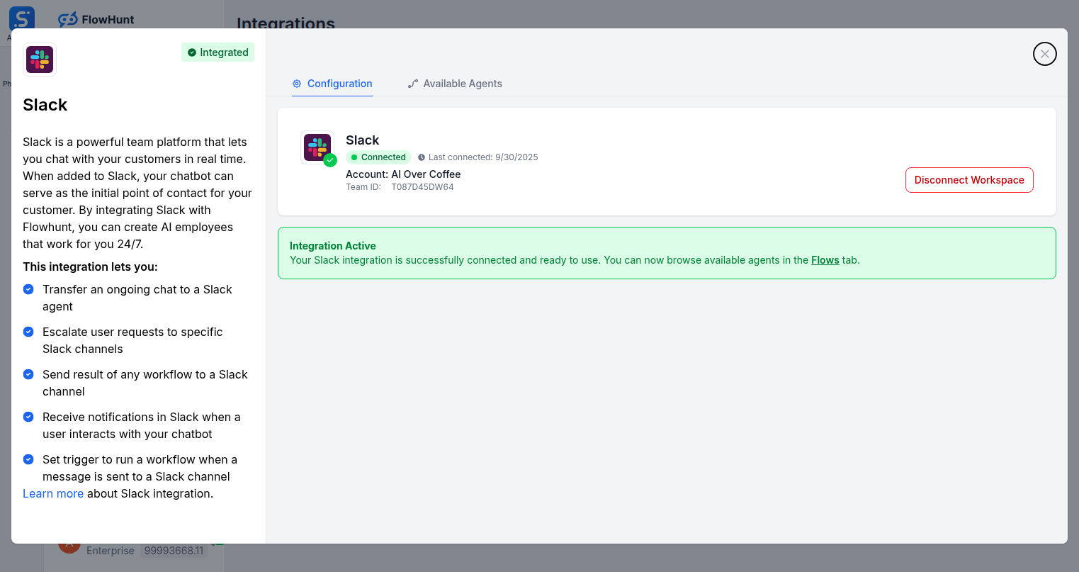 Slack OAuth connection dialog in FlowHunt