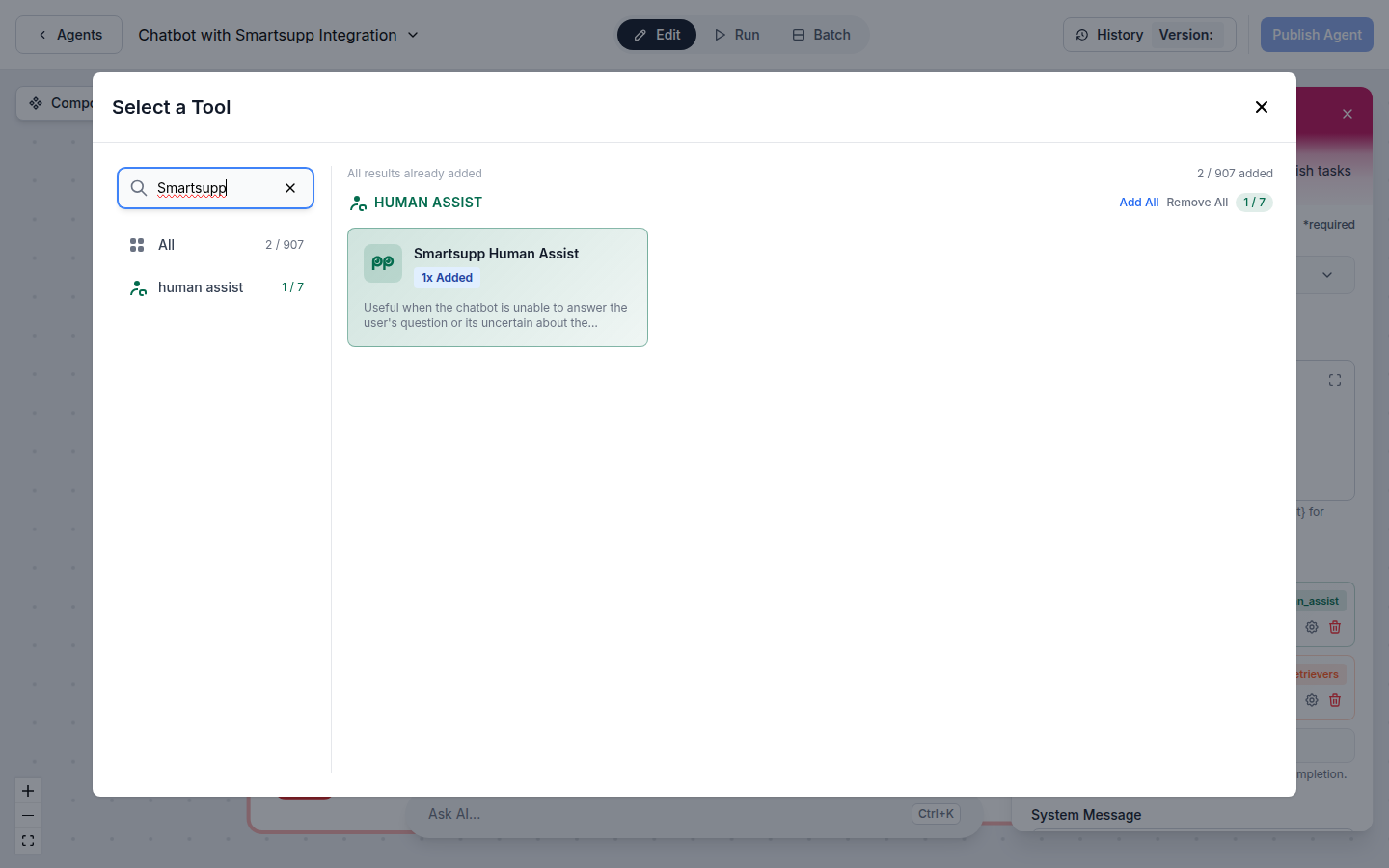 Smartsupp human assist tool components in FlowHunt