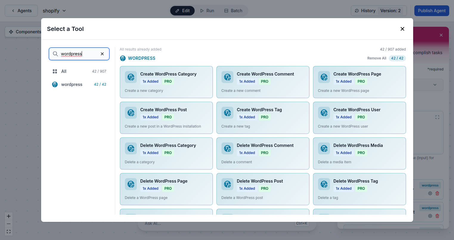 WordPress tool components in FlowHunt